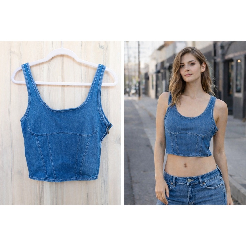 Y2K Pink by Victoria's Secret Denim Corset Crop Top Size S Blue Indie Streetwear